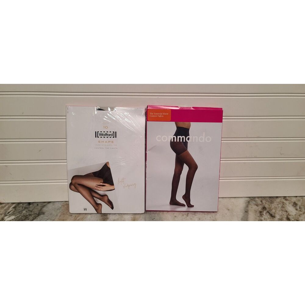 Wolford Control Top Tights Black/Commando The Essential Sheer Medium Nude Size M